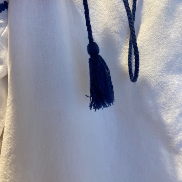 Zara Size Small Boho Blouse w/ Blue Embroidery & Tassel Detail - Picture 10 of 13